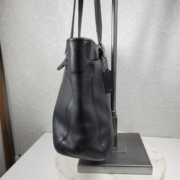 Vintage Coach Legacy Tote Bag Black‎ Soft Leather Compartments Shoulder Straps - Picture 13 of 16